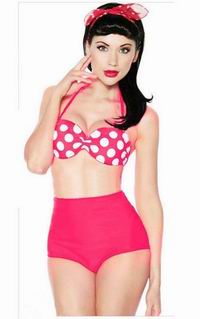 F4279Pink Monroe High Waist swimsuit